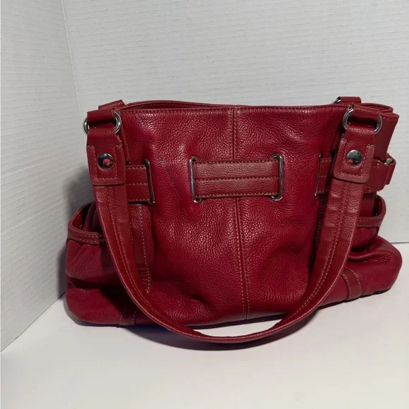 Elegant Red Leather Tote Bag Vintage Fossil - Picture 1 of 3